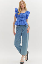 Flutter Sleeve Bow Top-top-Entro-Blue-Small-Inspired Wings Fashion