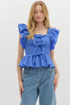 Flutter Sleeve Bow Top-top-Entro-Blue-Small-Inspired Wings Fashion
