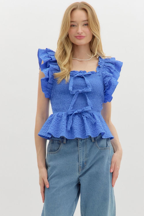 Flutter Sleeve Bow Top-top-Entro-Blue-Small-Inspired Wings Fashion