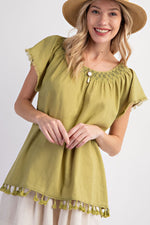 Tassel Linen Top-Tops-Easel-Small-Green Tea-Inspired Wings Fashion