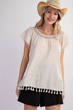 Tassel Linen Top-Tops-Easel-Small-Oatmeal-Inspired Wings Fashion