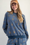 Western Print Terry Pullover-Pullover-Easel-Indigo-Small-Inspired Wings Fashion