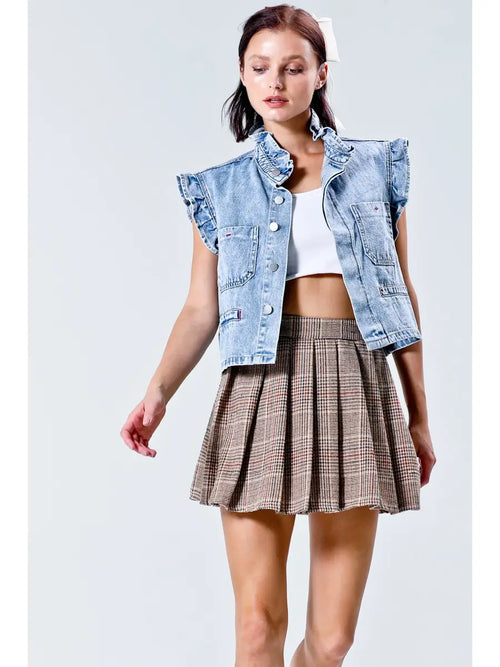 Washed Denim Ruffle Vest-Vest-NoaBoa-Light Denim-Small-Inspired Wings Fashion