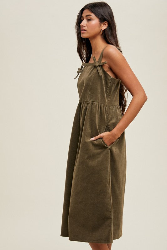 brown corduroy midi dress Chelsea Corduroy Midi Dress In Chocolate by At Last