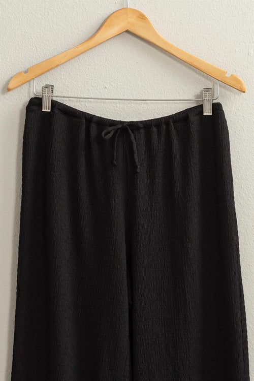 Crinkle Knit Wide Leg Drawstring Pant-Pants-HYFVE-Small-Black-Inspired Wings Fashion