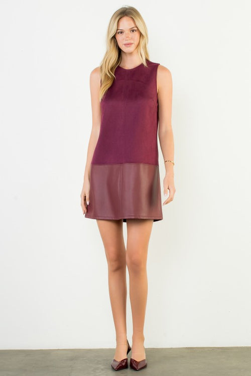 Sleeveless Mixed Media Dress-Dress-THML-Wine-XS-Inspired Wings Fashion