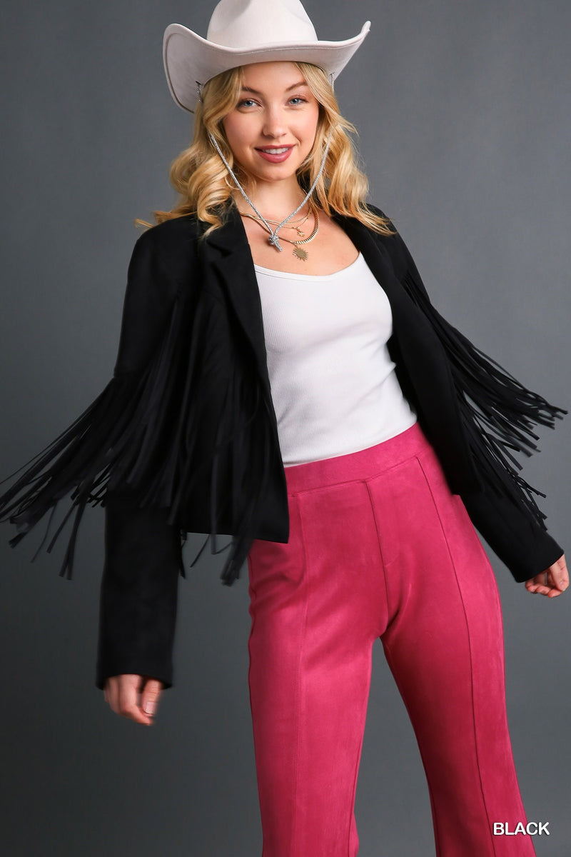 Faux Suede Fringe Jacket-Coats & Jackets-Umgee-Small-Black-Inspired Wings Fashion