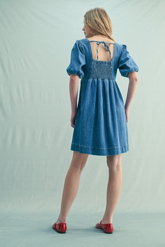 Bubble Sleeve Denim Dress Denim / Large