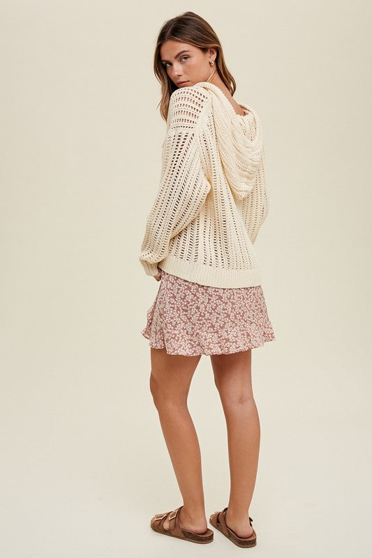 Open Knit Hooded Sweater-Sweaters-Wishlist-Small-Natural-Inspired Wings Fashion