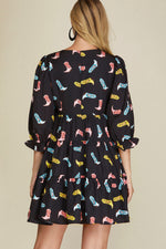 Cowboy Boots Print Dress-Dresses-She+Sky-Small-Black-Inspired Wings Fashion