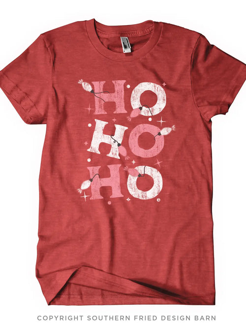 HoHoHo Lightbulb Tee-Shirts & Tops-Southern Fried Design Barn-Heather Red-Small-Inspired Wings Fashion