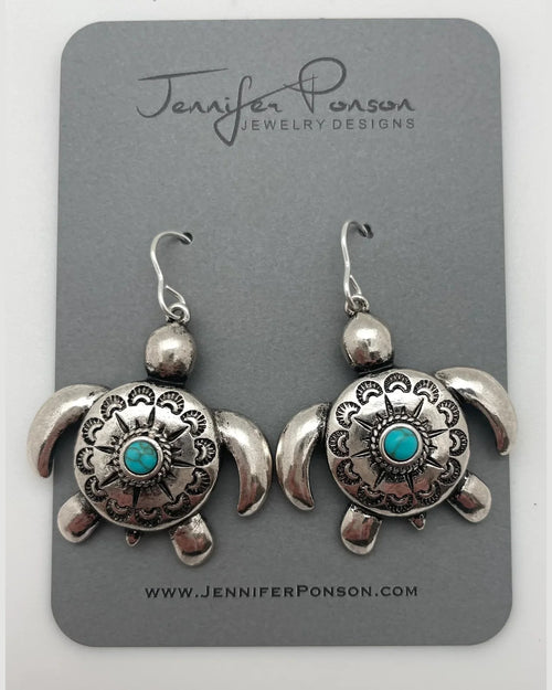 Turquoise Turtle Earrings-Earrings-Jennifer Ponson-Inspired Wings Fashion