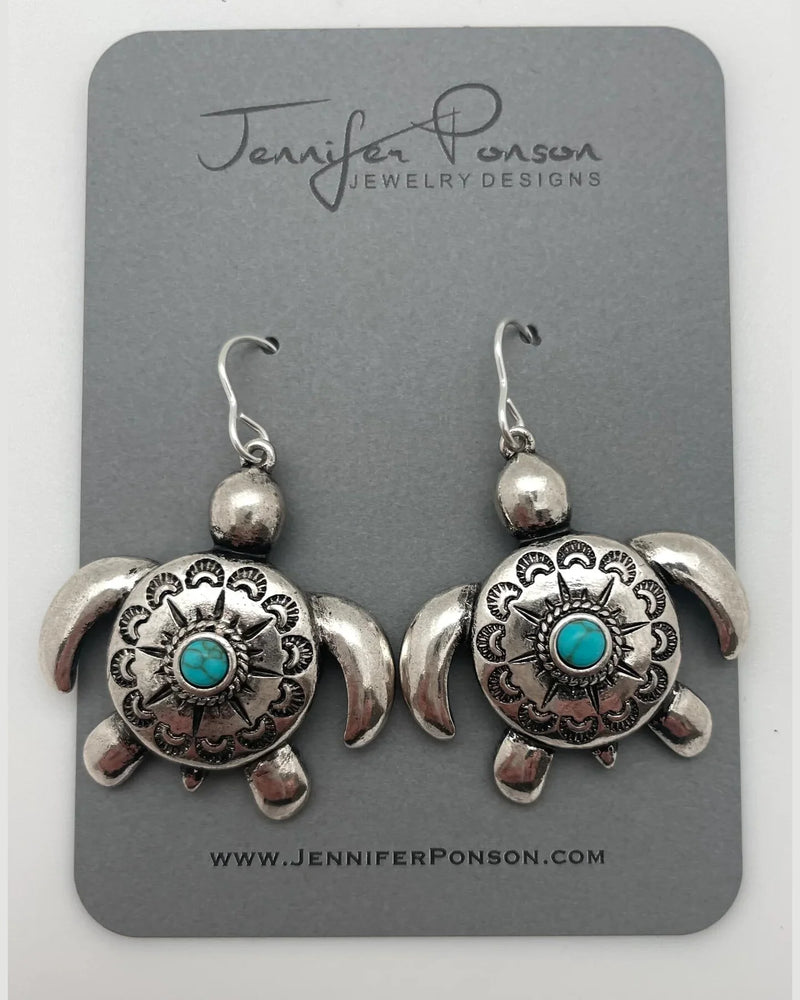 Turquoise Turtle Earrings-Earrings-Jennifer Ponson-Inspired Wings Fashion