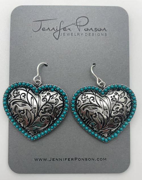 Turquoise Heart Earrings-Earrings-Jennifer Ponson-Inspired Wings Fashion