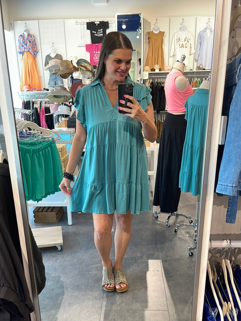 Ruffle Sleeve Dress-Dresses-Umgee-Small-Jade-Inspired Wings Fashion