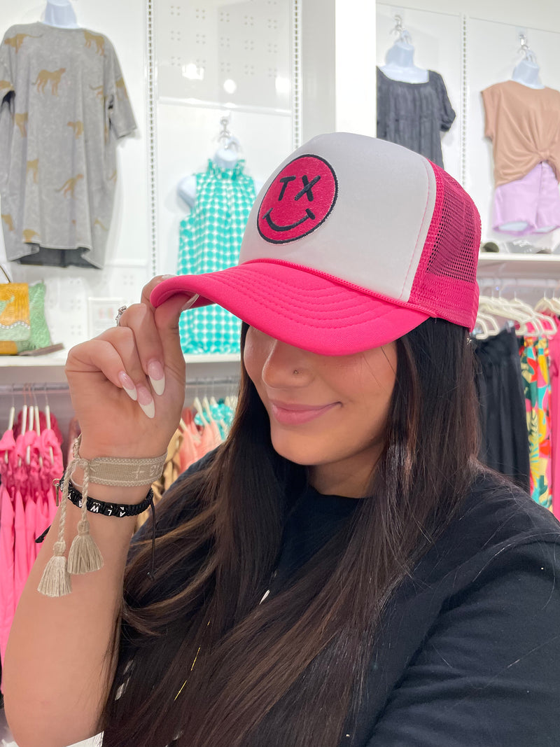 Patch Hats-Hats-Lucky Girl Boutique-Hot Pink TX Smiley-Inspired Wings Fashion