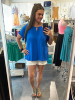 Cutout Neckline Top-Tops-Umgee-Small-Cobalt-Inspired Wings Fashion