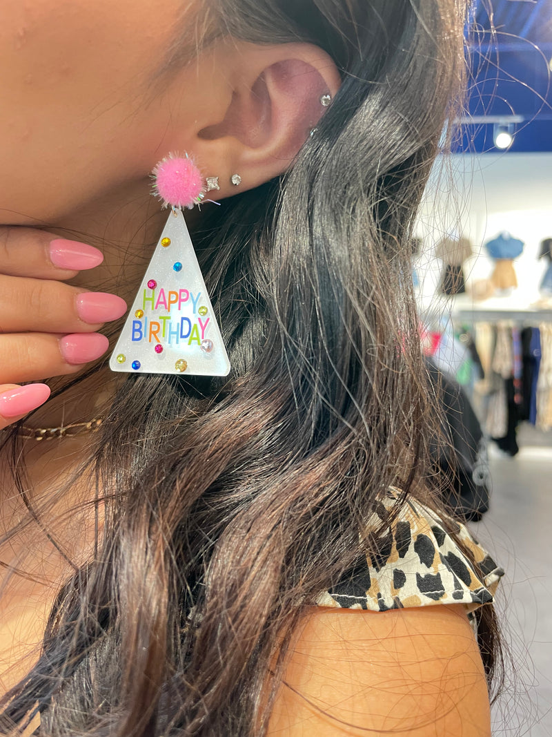 Happy Birthday Triangle Pom-Pom Earring-Earrings-What's Hot Jewelry-Inspired Wings Fashion