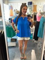 Cutout Neckline Top-Tops-Umgee-Small-Cobalt-Inspired Wings Fashion