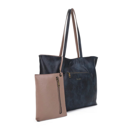 Julie Reversible Tote-Bag and Purses-Liz Soto Handbags-Indigo/Tan-Inspired Wings Fashion