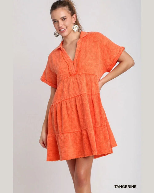 Mineral Washed Baby Doll Dress-Dresses-Umgee-Small-Tangerine-Inspired Wings Fashion