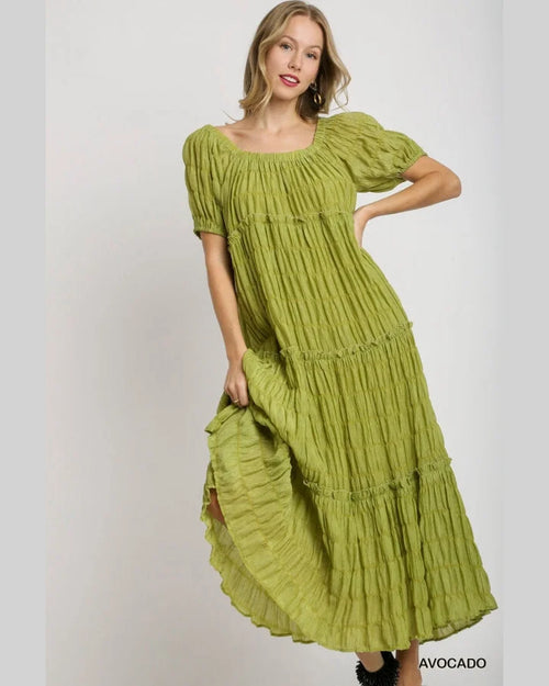 Textured Maxi Dress-Dresses-Umgee-Small-Avocado-Inspired Wings Fashion