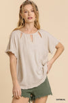 Cutout Neckline Top-Tops-Umgee-Small-Oatmeal-Inspired Wings Fashion