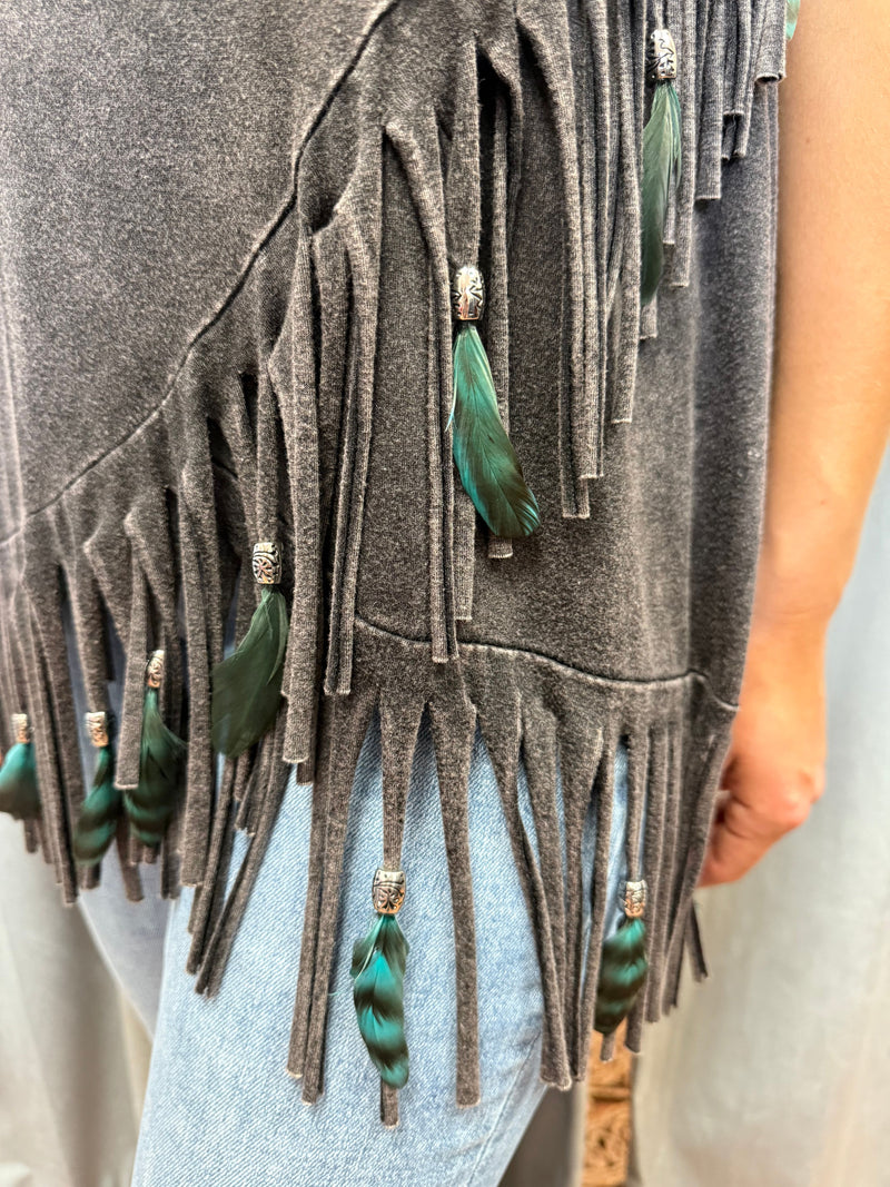 Fringed Asymmetrical Top-Tops-Pat Dahnke-Black-Small-Inspired Wings Fashion