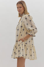 Bow Print Mini Dress-Dresses-Entro-Natural-Small-Inspired Wings Fashion