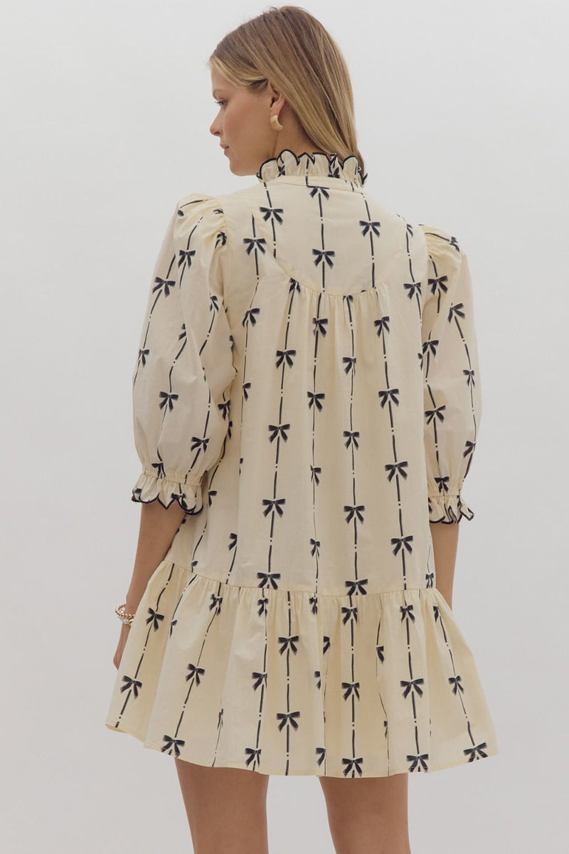 Bow Print Mini Dress-Dresses-Entro-Natural-Small-Inspired Wings Fashion