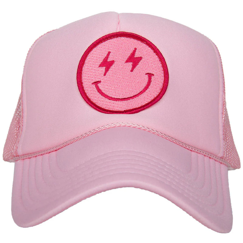 Hot Pink Lightning Happy Face Trucker Hat-Hats-Katydid-Light Pink-Inspired Wings Fashion