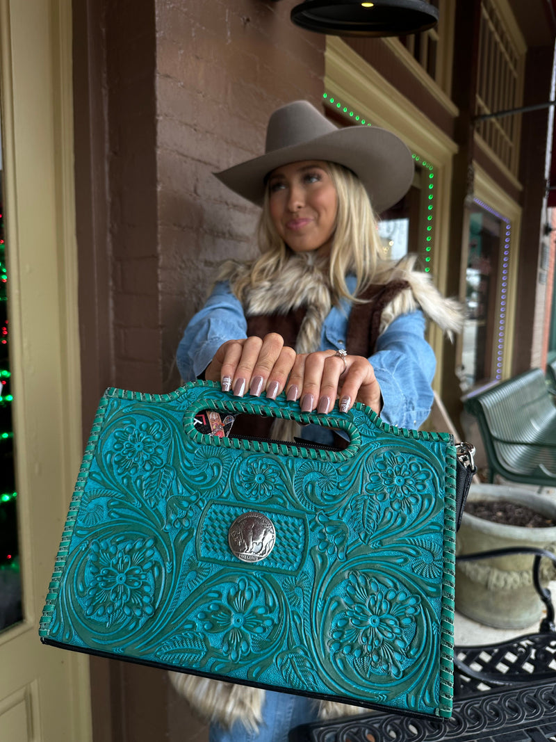 Chic Floral Carving Crossbody Clutch-Bag and Purses-Rafter T Ranch Company-Brown-Inspired Wings Fashion