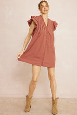 Solid V-Neck Mini Dress-Dresses-Entro-Small-Cinnamon-Inspired Wings Fashion