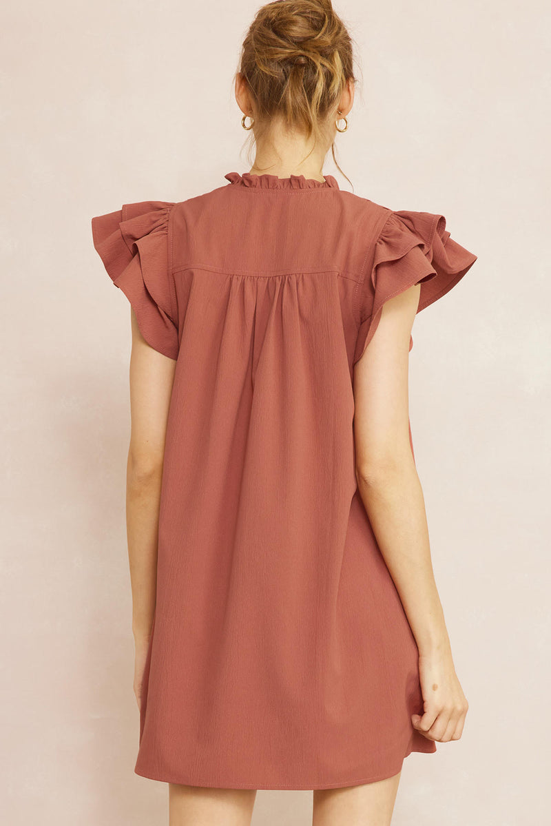 Solid V-Neck Mini Dress-Dresses-Entro-Small-Cinnamon-Inspired Wings Fashion