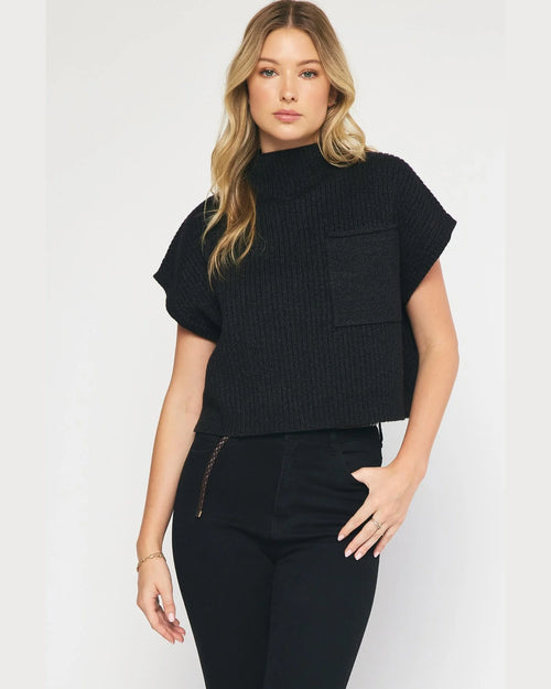 Knitted Mock Neck Crop Top-Shirts & Tops-Entro-Small-Black-Inspired Wings Fashion