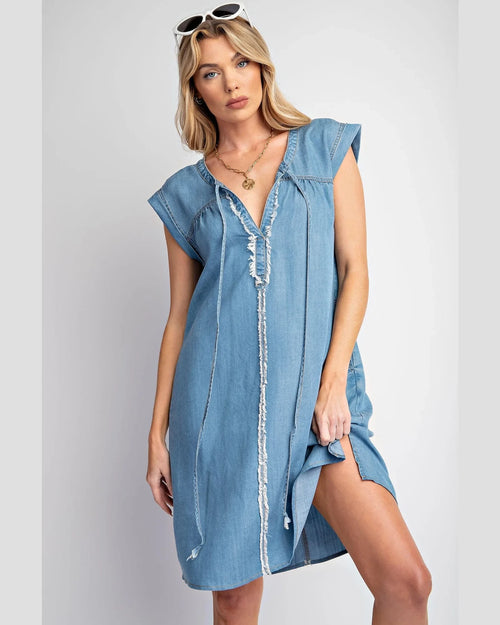 Washed Denim Loose Fit Dress-Dresses-Easel-Small-Lt. Denim-Inspired Wings Fashion