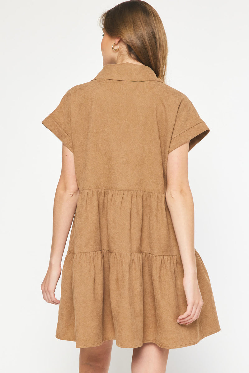 Solid Tiered Button Up Mini Dress-Dresses-Entro-Small-Camel-Inspired Wings Fashion