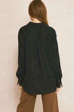 Solid Textured Long Sleeve Button Up Top-Shirts & Tops-Entro-Small-Black-Inspired Wings Fashion