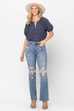 Stone Washed Destroyed Bootcut Jeans-Pants-Judy Blue-0-Medium Wash-Inspired Wings Fashion
