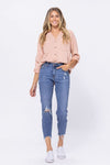 Mid-Rise Destructed Hem Jeans-bottoms-Judy Blue-0(24)-Inspired Wings Fashion