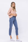 Mid-Rise Destructed Hem Jeans-bottoms-Judy Blue-0(24)-Inspired Wings Fashion
