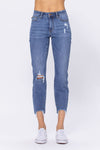 Mid-Rise Destructed Hem Jeans-bottoms-Judy Blue-0(24)-Inspired Wings Fashion