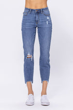 Mid-Rise Destructed Hem Jeans-bottoms-Judy Blue-0(24)-Inspired Wings Fashion