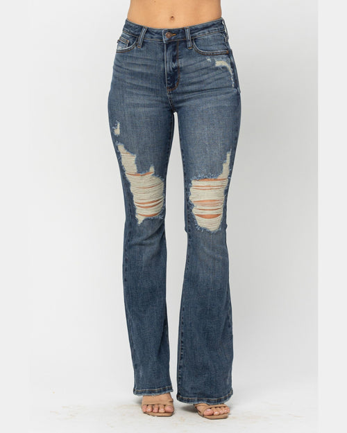 Destroy Flare Jeans-Jeans-Judy Blue-0/24-Inspired Wings Fashion