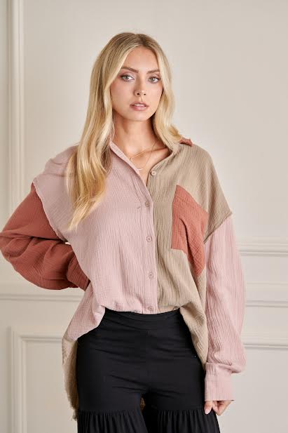 Gauze Color Block Top-Shirts & Tops-GeeGee-Small-Blush Combo-Inspired Wings Fashion