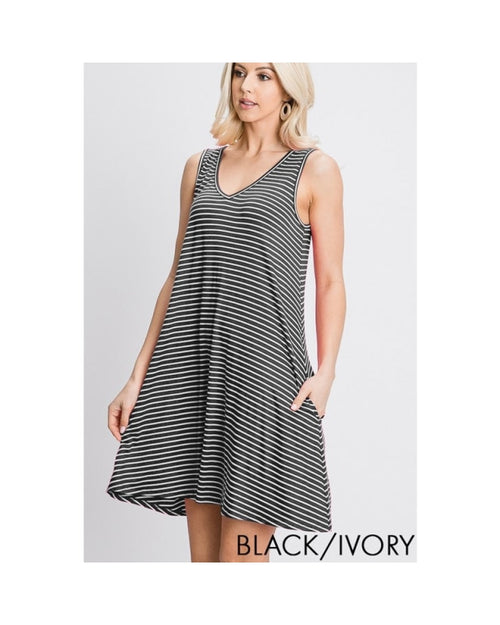 Stripe Dress with Side Pockets-Dresses-Heimish-Small-Black/Ivory-Inspired Wings Fashion