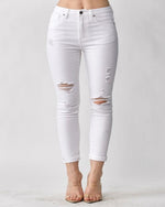 Distressed White Skinny Pants-bottoms-Risen Jeans-25-White-Inspired Wings Fashion