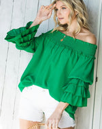 Smocked Ruffle Neckline Top-Tops-Vine & Love-Small-Kelly Green-Inspired Wings Fashion