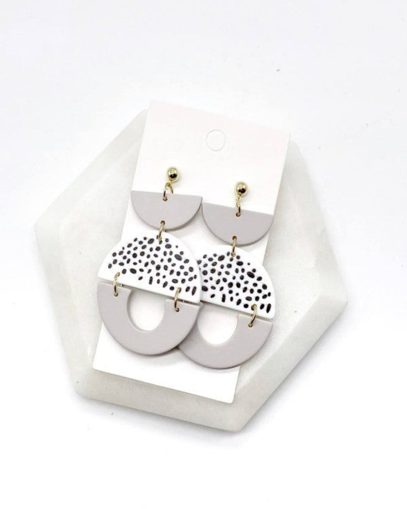 Spotted Luna Stacked Acrylic Earrings-Baubles by B-Taupe-Inspired Wings Fashion