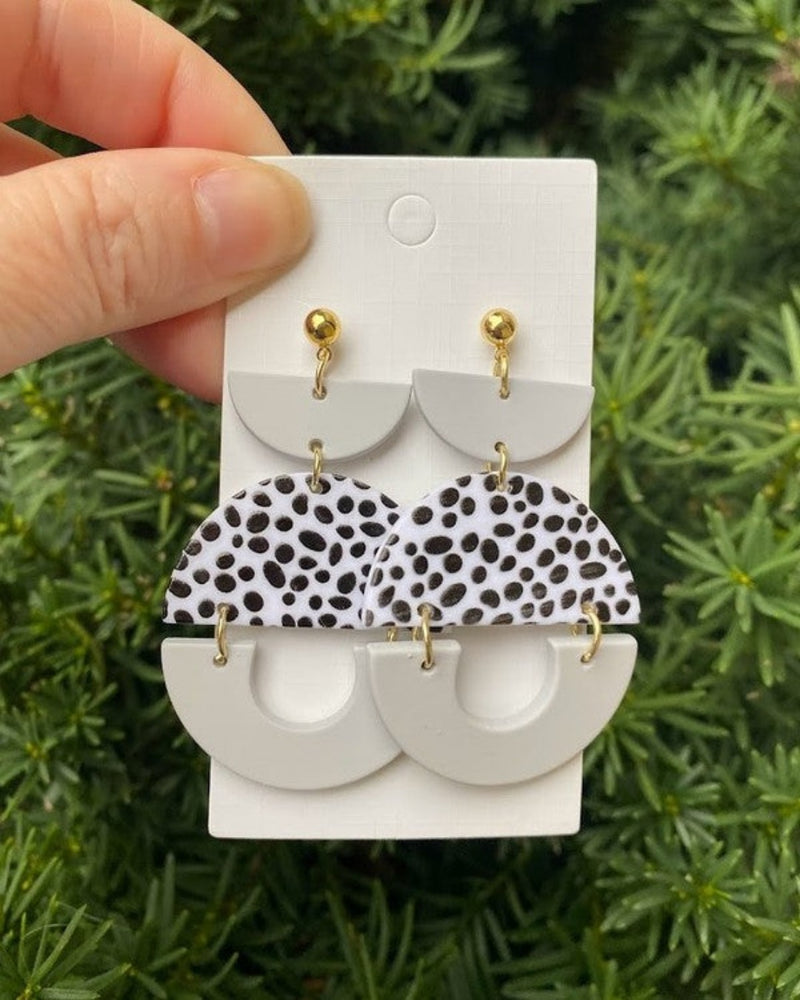 Spotted Luna Stacked Acrylic Earrings-Baubles by B-Taupe-Inspired Wings Fashion